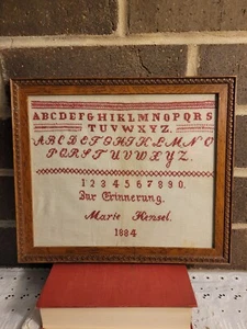 Antique Handmade Embroidery Stitches Samplers Picture Frame - Picture 1 of 15