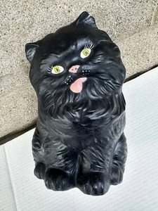 Mid Century Retro Ceramic Mold Black Persian Cat Tongue Out Statue Figurine - Picture 1 of 5