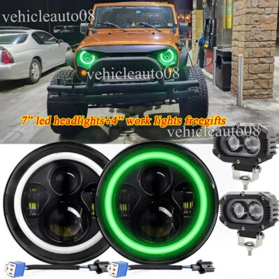 Pair 7 inch Round LED Headlights /w 4'' work lights pods fit Jeep Wrangler JK TJ - Image 1 of 4