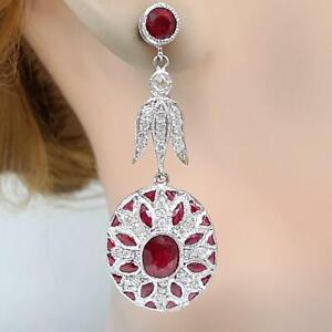 $8900 Art Deco Platinum 8.78ct Genuine Ruby & G-VS Diamond Dangle Earrings 16.3g