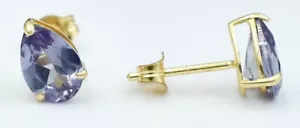 LAB CREATED 1.84 Cts AAA ALEXANDRITE STUD EARRINGS 14k GOLD - Made in USA - NWT - Picture 1 of 5