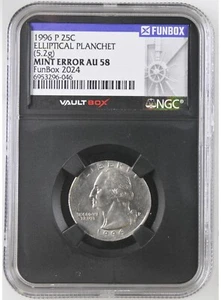 1996 P 25C Washington Quarter - Elliptical Planchet (5.2g)-Mint Error - NGC AU58 - Picture 1 of 2