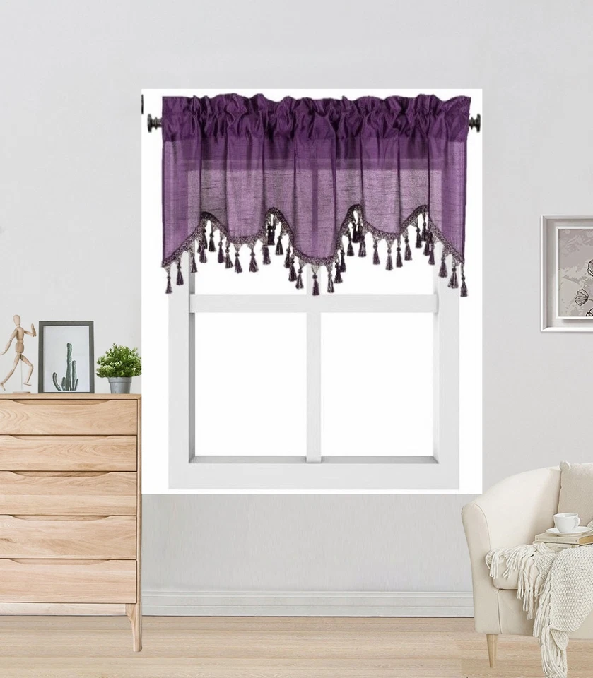 1 PIEZA CENEFA CASCADA ONDA BOTÍN CORTINA DE VENTANA CON BORLA BORDE CASCADA IMITACIÓN SEDA Foto 1 de 1