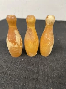 Vintage Wooden Tabletop Bowling Game REPLACEMENT PINS (3) Pins 3 3/4" - Picture 1 of 4