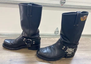 Harley Davidson Men's Black Leather Motorcycle Harness Boots, Size 9.5 - 10 - Picture 1 of 12
