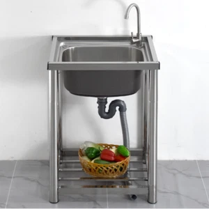 Balcony Wash Sink Stainless Steel Single Bowl Basin Drainer Kitchen Sink Utility - Picture 1 of 24