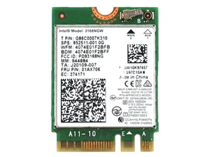 INTEL 3168NGW M.2 2230 PCI-E USB WIFI 5 802.11AC BLUETOOTH 4.2 CARD G86C0007K310 - Picture 1 of 2