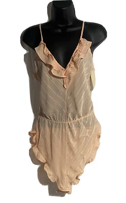 Lencería vintage Barbizon encaje nota 1 pieza marfil melocotón una pieza mameluco mediano Foto 1 de 4