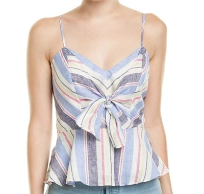 New $228 Parker Multi Stripe Tank Top L Actual Sz M Linen light blue pink blouse - Image 1 of 4