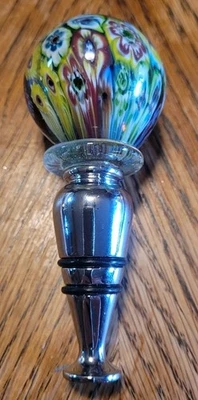 Стеклянная пробка для вина ручной работы Murano Millefiori художественное стекло. Сделано в Италии. - Изображение 1 из 4