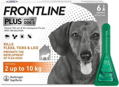 4 X 6 Pipettes FRONTLINE Plus Flea & Tick Treatment for Small Dogs (2-10 kg)