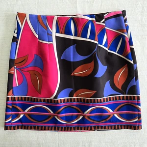 Zara Mini Skirt Women M Blue Pink Abstract Colorful Bold Maximalist Twee Mod NEW - Picture 1 of 12