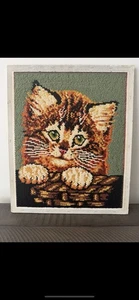 Vintage Needlepoint Cross-Stitch Cat “Warm And Cuddly” (6012) 14 x 17 Unframed - Picture 1 of 10
