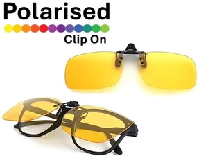 Polarized Clip-On Night Driving Glasses Yellow UV400 Over Prescription - Picture 1 of 13
