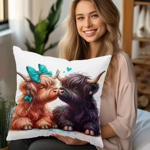 2 entzückende Highland Cow Weihnachten Kissenbezüge.  14" x 14" - Bild 1 von 4