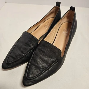 FRANCO SARTO Black Leather Susie Pointy Toe Loafer Metal Heel Accent VGUC 9.5 - Picture 1 of 8