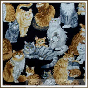 BonEful Fabric FQ Cotton Quilt VTG Kitty Cat Feline Face Kitten Breed Vet Tiger - Picture 1 of 6