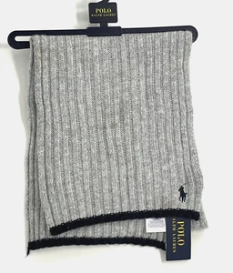 Polo Ralph Lauren men's Classic Ribbed Knit Scarf - Grey Wool blend - Picture 1 of 3