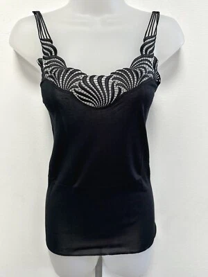 NEW! Nina von C. black sleeveless camisole double strap top with lace neckline - Image 1 of 4