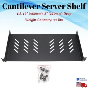1U 19" Server Shelf Tray Vented Rack Mount Cantilever 8.27" Deep Depth Network - Picture 1 of 5