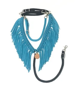 Horse Fringe Breast Collar Black & Turquoise With Wither Strap - Picture 1 of 5