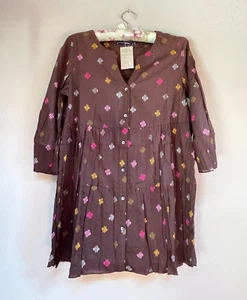 New Gudrun Sjoden Women's Tiered Tunic Top/Dress Medium Lagenlook Brown Printed - Picture 1 of 7