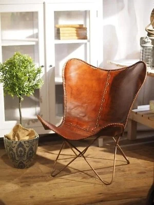 Boho Vintage Leather Butterfly Chair – Handmade Lounge Accent Arm Chair - Image 1 of 4