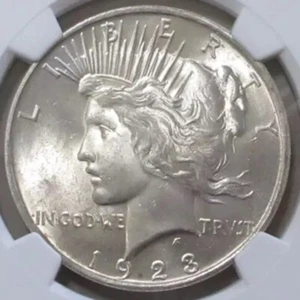 $1 1923 PEACE SILVER DOLLAR NGC MS 63 CX1 - Picture 1 of 4