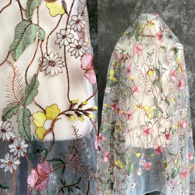 Netz Spitze Stickereien Blumen Stoff Tüll Durchsichtig für DIY Kleid Gardinen - Bild 1 von 4