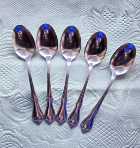 Vintage Stainless Japan Flatware Creon By AMC Soup Spoons Set 5 Rose Tip Scroll - Picture 1 of 7