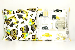 2pack baby pillows filled patterned cushions 4 pram cot bed yellow cars 1 year+ - Picture 1 of 1