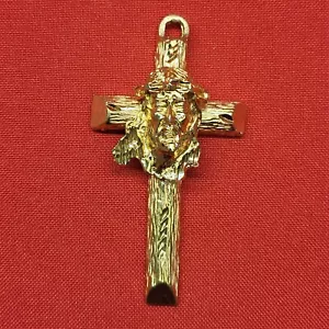 Gold Tone Jesus Face Cross Pendant 3D - Picture 1 of 9