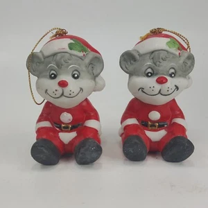 Dos (2) estatuillas/ornamentos de animales de Papá Noel pintados a mano de cerámica vintage WKHK4 - Imagen 1 de 7