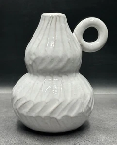 Vaso in terracotta smaltata vintage a forma di zucca manico ad anello manico rustico cottage fattoria - Foto 1 di 12