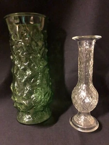Set 2 Diff Vintage Vases - E.O. Brody Co. Lrg stipple green, Med clear pedestal. - Picture 1 of 17