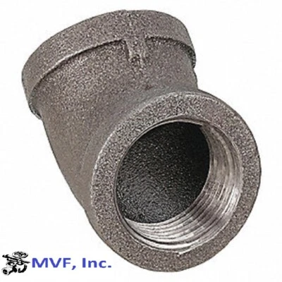 1" 150 Female NPT 45° Elbow Black Malleable Iron Pipe Fitting <MI020641BMI - Image 1 of 4