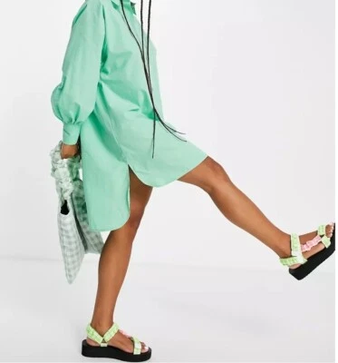 Vestido camisero verde luminoso corto extra grande  - Imagen 1 de 3