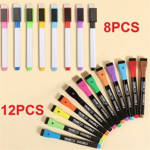 8/12PCS Magnetic Dry Erase Markers Whiteboard Pens for Planning Calendar Boards - Picture 1 of 25