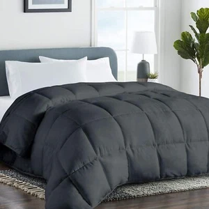 Twin/Twin XL Comforter 64x88" Dark Grey Down Alternative 8 Tabs All-Season - Picture 1 of 7