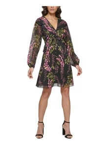KENSIE DRESSES Womens Black Lined Tie Long Sleeve Empire Waist Dress 6 - Picture 1 of 11