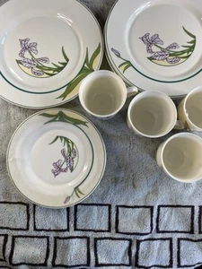 Ingenue by Arcopal 4 Dinner Plates Salad Plates And Cups Floral Green Leaves 12p - Picture 1 of 12