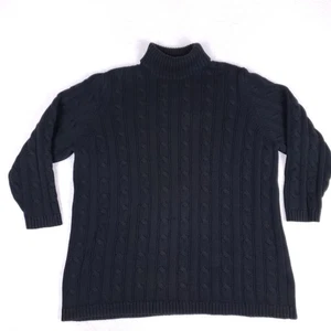 Suéter de cuello alto tejido con cable negro Lands’ End 100 % algodón clásico cabaña cabaña - Imagen 1 de 10