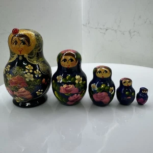 Bambole nidificanti russe dipinte a mano 5 pezzi matrioska floreale glitter con coccinella - Foto 1 di 12