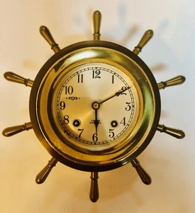 Rare Antique Chelsea Ship’s Bell Ship Wheel Maritime Clock 3 1/2" Dial WORKING - Picture 1 of 3