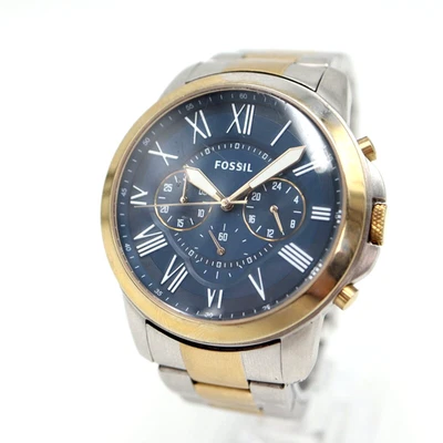 Fossil Grant Mens Chronograph Watch 44mm Blue Dial 2 Tone Stainless Steel FS5273 - Image 1 of 4