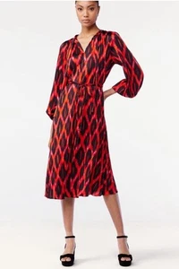 Women’s Dress L (12-14) Scoop Red, Blouson Sleeves neck Tie Midi Belt Waist - Picture 1 of 6