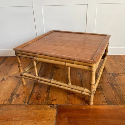 Vintage Bamboo Coffee Table Low Large Square Retro Rustic Boho Handmade - Image 1 of 4