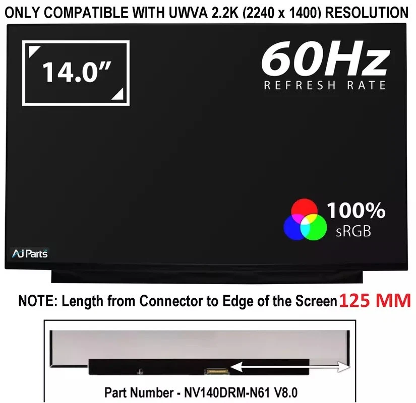 AU Optronics B140QAN05.H 14" Laptop Screen 2240 x 1400