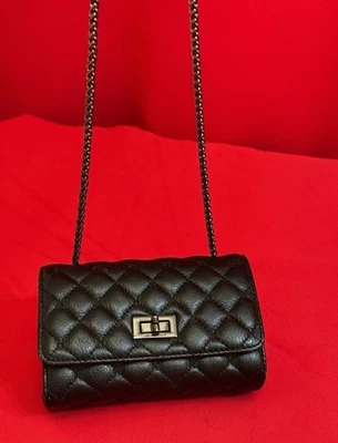 Quilted Lambskin Crossbody Bag - Black With Heavy Chain Small 4x7x2 - Image 1 of 4