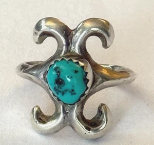 ANILLO TURQUESA NAVAJO VINTAGE SANDCAST PLATA ESTERLINA TALLA 5,5 NATIVO AMERICANO - Imagen 1 de 21